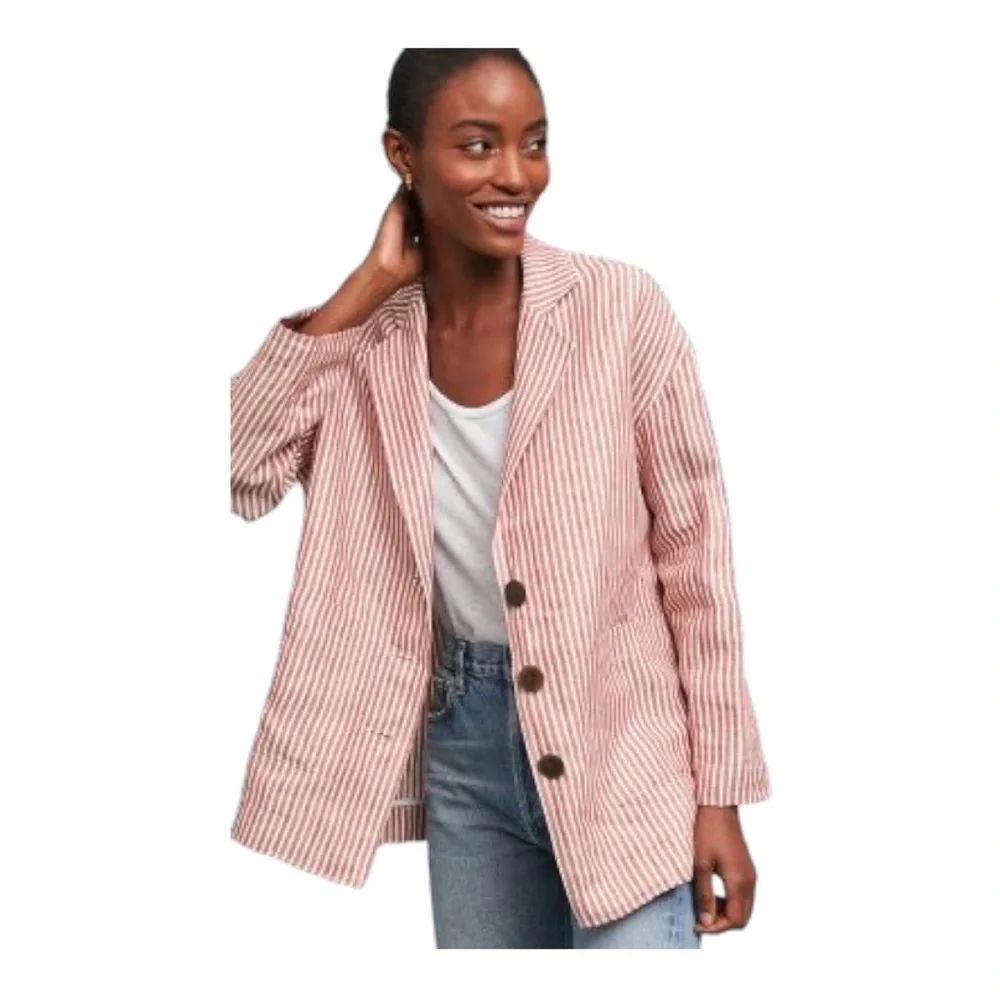 Mara Hoffman Red Stripe Linen Blazer XL Chic and Comfortable - Picture 2 of 16